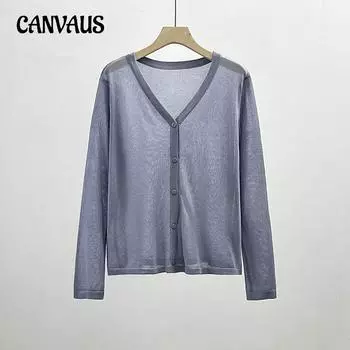 Летний женский вязаный кардиган размера плюс, тонкая шелковая куртка, солнцезащитный топ с длинными рукавами