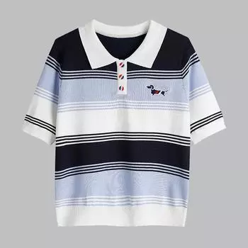 Летний женский вязаный свитер с вышивкой «Собака», футболка, полосатый поло, пуловер, джемпер, топы One Size