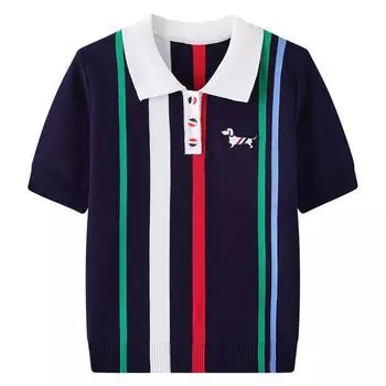 Летний женский вышитый собачий вязаный полосатый свитер поло пуловер джемпер топы One Size белый