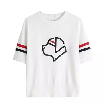 Летний женский вышитый свитер с головой собаки, футболка, пуловер, джемпер, топы One Size белый