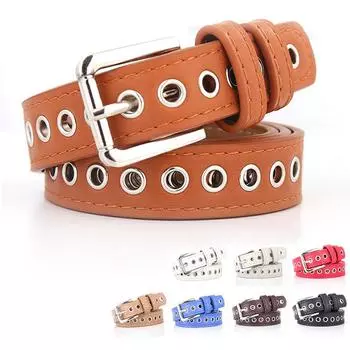 Летний женский высококачественный ремень из искусственной кожи с заклепками и тонкой квадратной пряжкой из сплава красный