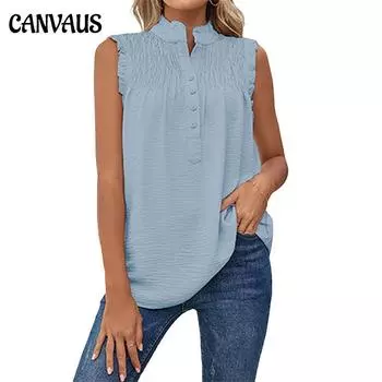 Летний женский жилет без рукавов с высоким воротником и пуговицами, свободный повседневный топ S зелёный