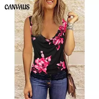 Летний женский жилет больших размеров с принтом и сложенным вырезом, модный кружевной топ без рукавов S белый