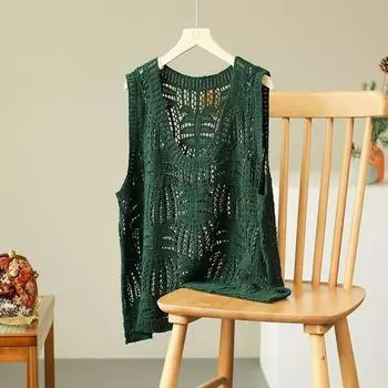 Летний женский жилет на подтяжках без рукавов свободный V-образный вырез кружевной трикотажный сексуальный алый универсальный жилет One size