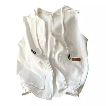 Летний женский жилет, пальто с капюшоном и шнурком, сплошной цвет, приталенный эластичный подол, боковые карманы, кардиган на молнии, мягкий дышащий повседневный спортивный жилет M белый