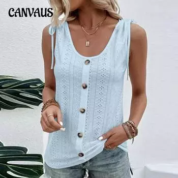 Летний женский жилет, повседневный топ без рукавов с круглым вырезом и завязками на пуговицах S белый