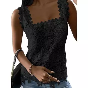 Летний женский жилет с квадратным вырезом и кружевной майкой без рукавов S белый