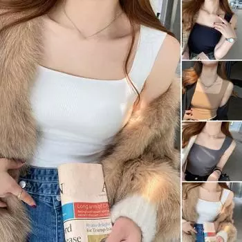 Летний женский жилет с квадратным вырезом, высокая эластичность, без рукавов, обтягивающий, с бесшовной нитью, с подкладкой, беспроводной, чистый цвет, на каждый день хаки