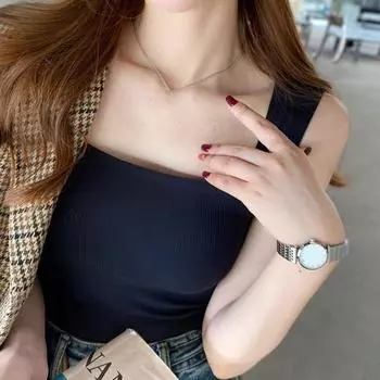 Летний женский жилет с квадратным вырезом, высокая эластичность, без рукавов, узкая бесшовная нить с мягкой подкладкой, беспроводной чистый цвет, повседневная одежда, спортивная майка-майка чёрный