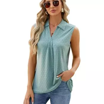 Летний женский жилет с лацканами, однотонная свободная повседневная футболка без рукавов, майка S темно-синий