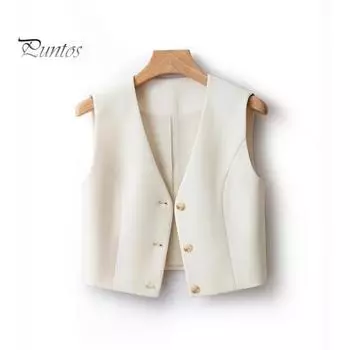 Летний женский жилет с V-образным вырезом, однобортный жилет без рукавов, сплошной цвет, шорты трапециевидной формы с высокой талией, деловой стиль, офисная одежда, одежда 2XL чёрный