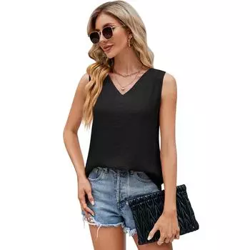 Летний женский жилет-топ без рукавов с V-образным вырезом S белый