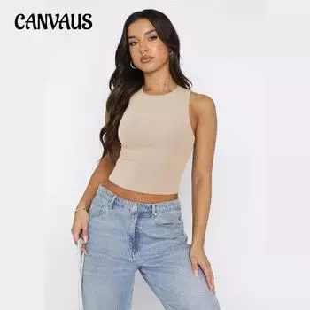 Летний женский жилет Y2K, сексуальный жилет без рукавов с плотной нижней частью, круглый вырез, рабочий жилет, верхняя одежда XS