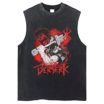 Летний жилет Berserk Anime Print, хлопковый жилет, мужская стираная ретро-футболка без рукавов S