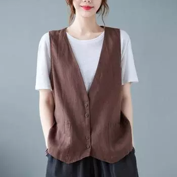 Летний жилет без рукавов с v-образным вырезом и карманами, однобортный однотонный жилет свободного кроя, женское пальто, простая верхняя одежда, уличная одежда 2XL светло-серый