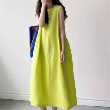 Летний жилет без рукавов свободного покроя, длинное платье выше колена для женщин S зелёный