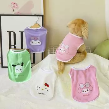 Летний жилет для домашних животных, дышащий, удобный, моющийся, с мультяшными принтами, для собак и кошек, изысканный пуловер с оберткой, товары для домашних животных L белый