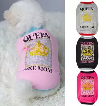 Летний жилет для домашних животных, очаровательные рубашки королевы для собак, мягкие удобные дышащие футболки с мультяшными принтами, костюмы для домашних животных XS чёрный