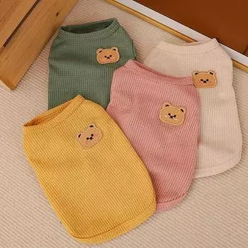 Летний жилет для домашних животных с принтом медведя Одежда для собак Тонкий свитер для домашних животных Щенок Маленькая собака Дышащий трикотаж Французский бульдог Чихуахуа Мопс S