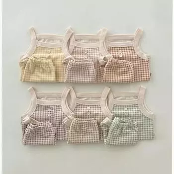 Летний жилет на подтяжках + шорты, костюм из 2 предметов, детские шорты без рукавов, мягкая одежда, красивый детский костюм для малышей 73 бежевый
