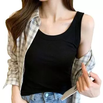 Летний жилет с круглым вырезом, без рукавов, облегающий, однотонный, майка, мягкий эластичный спортивный камизоль, на каждый день XL чёрный