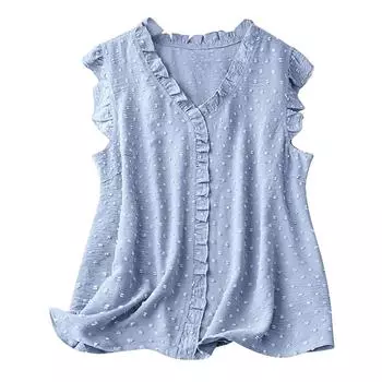 Летний жилет, синий, розовый, однотонный, без рукавов, с v-образным вырезом, топы, женские повседневные блузы из ткани с рюшами S небесно-голубой