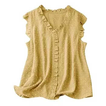 Летний жилет, синий, розовый, однотонный, без рукавов, с v-образным вырезом, топы, женские повседневные блузы из ткани с рюшами S небесно-голубой