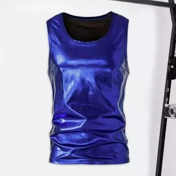 Летний жилет, стильный пуловер с круглым вырезом и антипиллингом, топ для выступлений на сцене, яркий цвет, повседневные топы, мужской жилет, праздничная одежда L синий