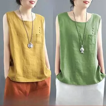 Летний жилет женский однотонный сшитый без рукавов круглый вырез свободный жилет XXXXL белый