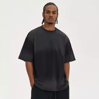 Летняя 260G мытая старая мужская свободная футболка с короткими рукавами в стиле ретро в стиле ретро в европейском и американском стиле S чёрный