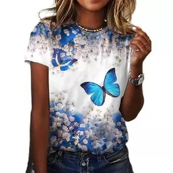 Летняя 3D футболка с принтом бабочки, короткий рукав, футболка, топ S