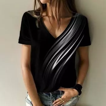 Летняя 3D Элегантная Атмосфера V-образный вырез с коротким рукавом рубашка модная женская футболка одежда Y2k S