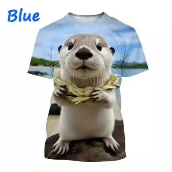 Летняя 3D-печать милых животных Eurasian River Otte футболка Lutra Lutra Графические футболки для мужчин Модные забавные футболки 4XL