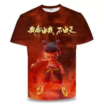 Летняя 3D-печать с коротким рукавом Devil Boy Nezha Aobing футболка мода мужчины оверсайз топы футболки одежда XS