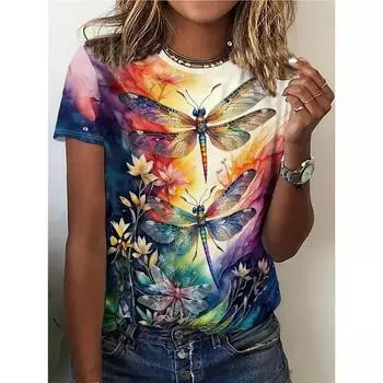 Летняя 3D-печать симпатичная футболка с изображением стрекозы для женщин, забавные уличные футболки, унисекс, мода, короткий рукав, мужская одежда, топ S