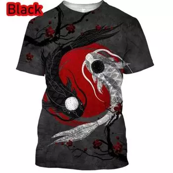 Летняя 3D-печатная футболка для мужчин с 3D-рыбой, футболка с изображением карпа, крутая футболка с круглым вырезом и короткими рукавами S