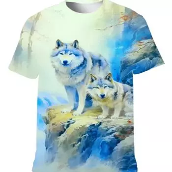 Летняя 3D-печатная футболка с принтом в стиле хип-хоп для мужчин, футболка с изображением волка и животных, большой размер, уличная одежда, короткие рукава, спортивные футболки, мужские топы S