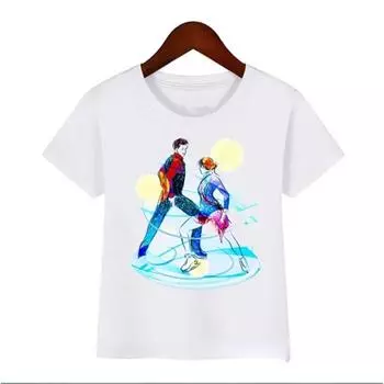 Летняя акварельная футболка с художественным принтом для фигурного катания, классная одежда для мальчиков и девочек, белая футболка, топы 9T