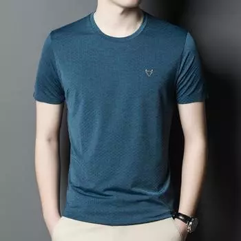 Летняя эластичная мужская футболка из ледяного шелка с короткими рукавами, легкосохнущая футболка с принтом для спорта и отдыха на открытом воздухе, классная футболка для людей среднего и старшего возраста M серый