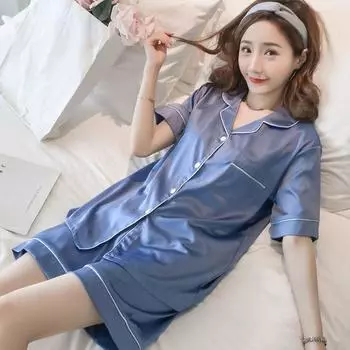 Летняя элегантная пижама из тонкого ледяного шелка, женская пижама с коротким рукавом, костюм из двух предметов, домашняя одежда, женская милая модная повседневная одежда больших размеров, комплект с шортами M бордовый