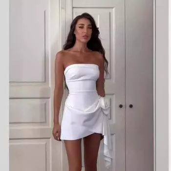 Летняя элегантная юбка однотонный тонкий лиф стереоскопическое украшение без рукавов платье женщина S белый