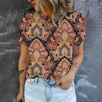 Летняя элегантная женская футболка с модным цветочным узором и принтом в стиле ретро, популярная женская футболка с коротким рукавом, топы большого размера, футболки XS