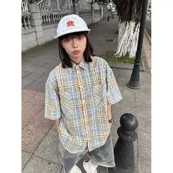 Летняя американская ретро-парная рубашка свободного покроя с длинными рукавами в клетку для мужчин и женщин, уличная куртка M красный