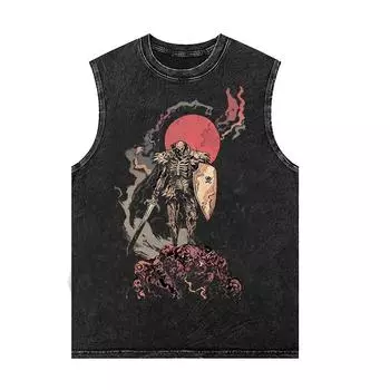 Летняя аниме-майка Berserk в стиле панк, винтажная, вываренная, хлопковая футболка, Харадзюку, мужская, женская, уличная одежда, безрукавная майка S