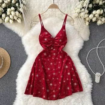 Летняя атмосфера, одежда, темперамент, богиня, веерное платье, платье трапециевидной формы с принтом на талии для девочек