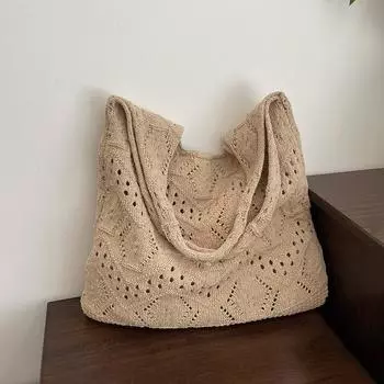 Летняя ажурная плетеная сумка 2024 года, новая большая вязаная сумка-тоут, сумка через плечо Sen, женская сумка через подмышку