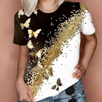 Летняя бабочка 3D принтованная футболка винтажные футболки плюс размер короткий рукав O-образный вырез футболки женская одежда S