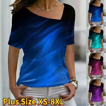Летняя базовая уличная женская новая яркая цветная печать с короткими рукавами, тонкая удобная повседневная футболка, модная XS-8XL 8XL