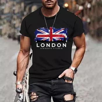 Летняя беговая спортивная футболка Мужская футболка с 3D-принтом LONDON Letter Top Fun Футболка Модная повседневная мужская уличная одежда Негабаритная мужская одежда S белый