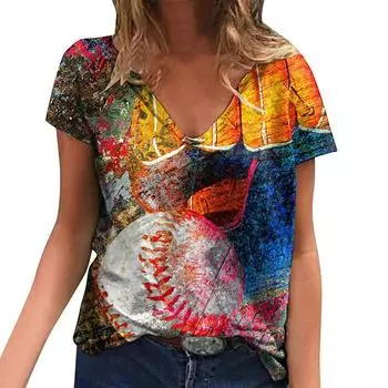 Летняя бейсбольная футболка MOM с 3D-принтом, женская футболка с V-образным вырезом и коротким рукавом, топы Y2k, уличная одежда Harajuku, футболки больших размеров, одежда S